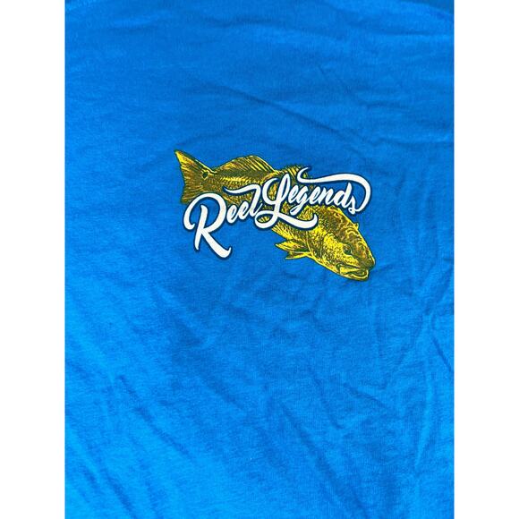 Men's Reel Legends Blue T-Shirt Yellow Fish Logo Performance Crew Neck L Exc - Picture 4 of 10